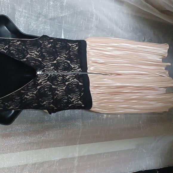 Rewind Junior’s dress, Black Lace bodace over Champaign Pleated skirt, XL - Picture 3 of 6